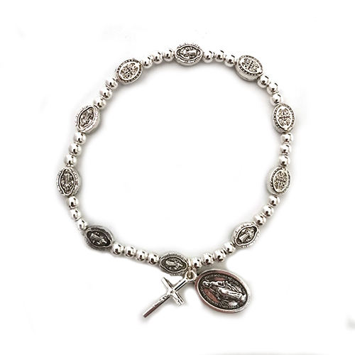 Handmade Rosary Bracelet Elasticated Metal Bracelet Stations of the Cross Medals and Ccb Beads Rosary Prayer Bracelets