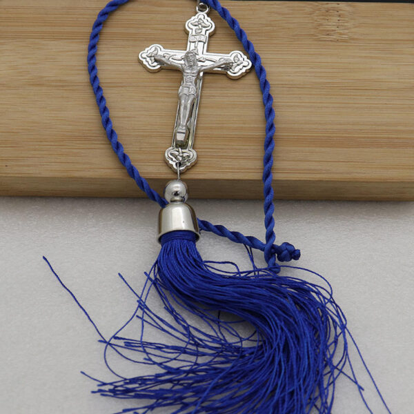 KOMI Silver Metal Alloy Jesus Cross with Tassels Prayer Pendant Wall Hanging Lucky Crucifix Charm Car Ornaments Crafts