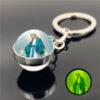 KOMI Virgin Mary Luminous Keychain Double-sided Keyrings Crystal Glass Ball Pendant Metal Keychains Religious Craft Gifts