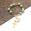 Komi Catholic Religious Glass Pearl Rosary Bracelet First Communion Prayer Bracelet with Crucifixand Miraculous Medal