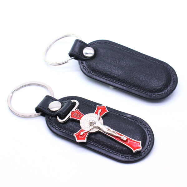 Komi  New Leather Cross Keychain Hanging Ring Religious Keychain