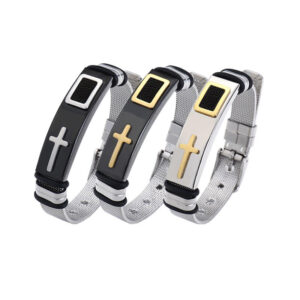 Personalized Adjustable Cross Titanium Steel Wide Face Bracelet for Men Women