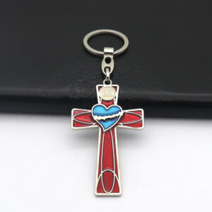KOMI Hot Sale Enamel Cross Car Key Chain Pendant Hypoallergenic Heart Corss Keyrings HandCraft Keychains for Car Bag Accessories