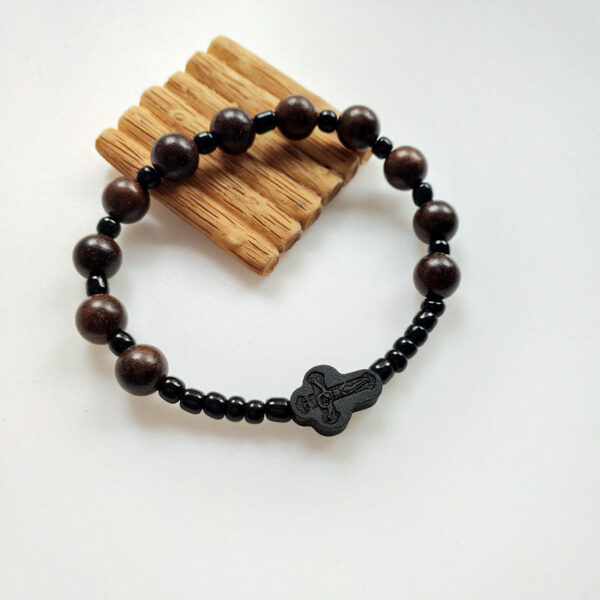 KOMI New Black Cross Wooden Stretch Beaded Bracelet Religious Accessories