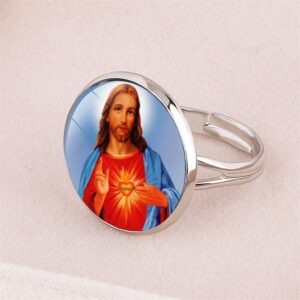 Hbaa7f878e1584b33aa6ee9e5b15497d7k Hot Selling Religious Ring Accessories Jesus Virgin Mary Gemstone Open Adjustable Ring Wholesale