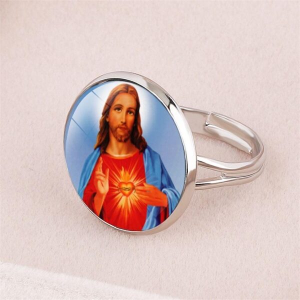 Hbaa7f878e1584b33aa6ee9e5b15497d7k Hot Selling Religious Ring Accessories Jesus Virgin Mary Gemstone Open Adjustable Ring Wholesale