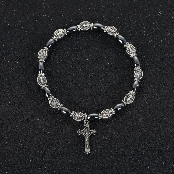 KOMI New Design Saint Benedict Alloy Cross Bracelet Black Gallstone Alloy Bracelet