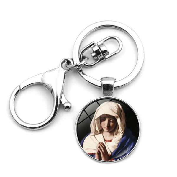 KOMI Hot Sale Virgin Mary Jesus Pendant Keychain Personality Metal Lobster Buckle Keyring Bag Hanging Gifts Keychains