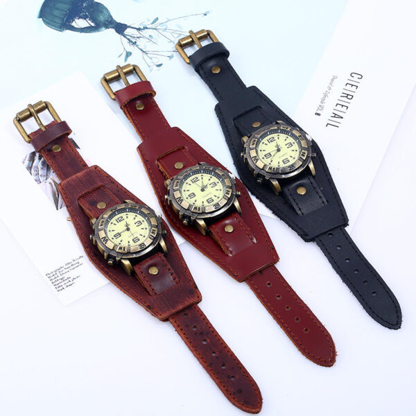 Hbe060bed8fe148e59d8d06ee08e43f9f6 Simple DIY Punk Retro Cowhide Bracelet Watch Metal Alloy Men's and Women's Bracelet Watch