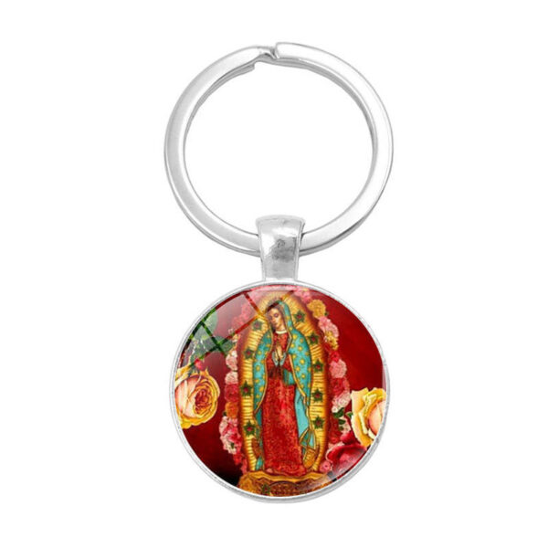 Hbf5c62e861cb4cb29e45e01554ab1b6cm Notre Dame Jesus Time Gemstone Keychain Pendant Creative Small Gift Religious Jewelry Metal Keyring