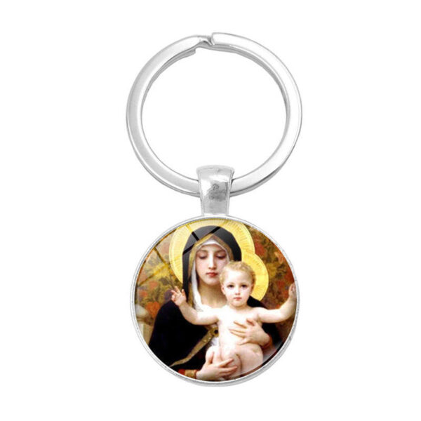 Hbfab21ed86054bb09e467bda6b942dcdf Notre Dame Jesus Time Gemstone Keychain Pendant Creative Small Gift Religious Jewelry Metal Keyring