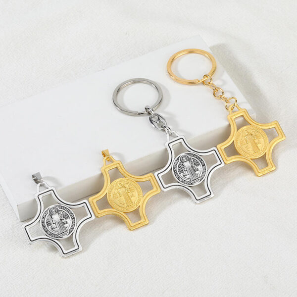 KOMI Hot Selling Saint Benedict Cross Hollowed Keychain Pendant Religious Accessory