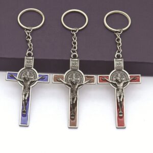 KOMI Cross Collection Keychain for Car & Bag Metal Alloy St. Benedict Cross Keyring Jewelry Accessories Pendants Key Rings