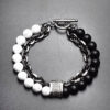 Komi Layered Bracelets Beads and Chunky Metal Chain Bracelet Tiger Eye Lava Rock Gemstone Beaded Bracelet Bangles
