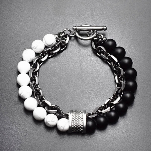 Komi Layered Bracelets Beads and Chunky Metal Chain Bracelet Tiger Eye Lava Rock Gemstone Beaded Bracelet Bangles