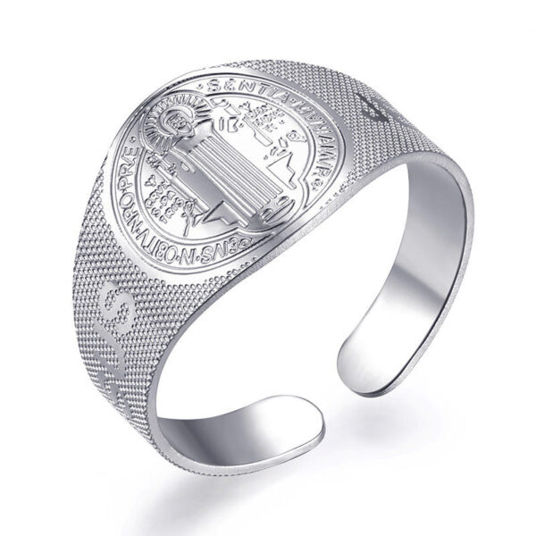 Hc0d464307d4a431fa483ed265a325572B Stainless Steel Catholic St. Benedict St. Ring Jesus Exorcist Opening Adjustable Religious Ring Jewelry