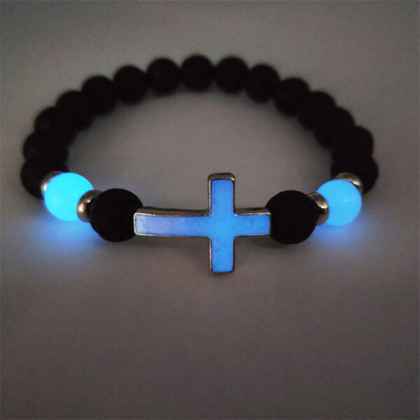 Hc2353d2c75814606a9692e713b17dda4Y KOMI Fathers Day Gifts for Mens Bracelets 8mm Lava Rock Stone Beads Rosary Bracelet Multi-colored Luminous Cross Beaded Bracelet