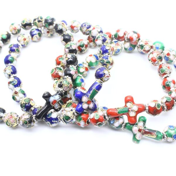Wholesale Handmade Cloisonne Beads Beaded Cross Crucifix Bracelet Elastic Rope Prayer Bracelet