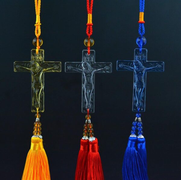 Retro Artificial Crystal Glass Cross Tassel Tassel Pendant Car Pendant Key Chain Pendant