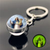 KOMI Virgin Mary Luminous Keychain Double-sided Keyrings Crystal Glass Ball Pendant Metal Keychains Religious Craft Gifts