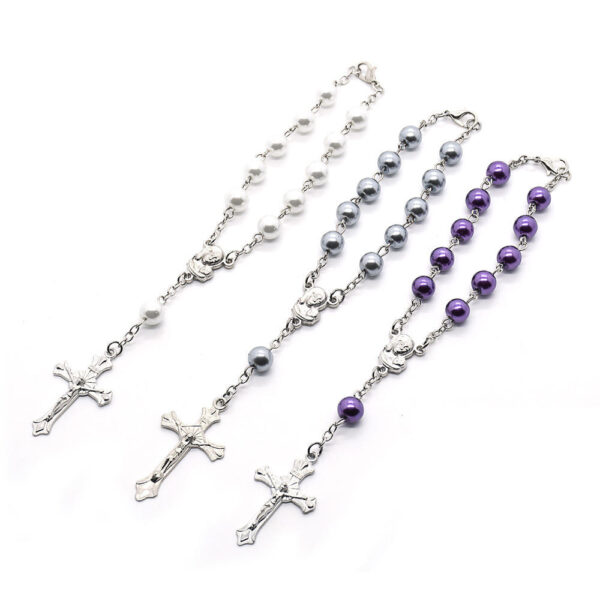 Hc555a75fead344aaa7534cb9c51e4a22X Komi Wholesales Catholic Rosary Bracelet Imitation Glass Pearl Christ Cross Jesus Virgin Mary Rosary Bracelets