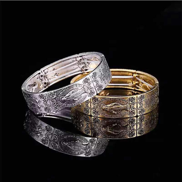 Komi Christian Handmade Woven Rosary Bracelet Virgin Mary Maria Metal Beaded Classic Prayer Goddess Icon Bracelet