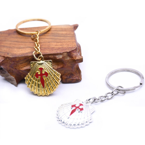 Hot Gold Christian Santiago Crucifix Cross Metal Religious Church Gifts Shell Keychain Keyrings