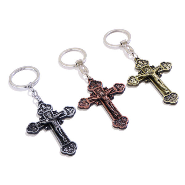 Boutique Jesus Exorcist Cross Festival Gold Hanging Decoration Catholic Relics Christianity Crucifix Key Chain Ring