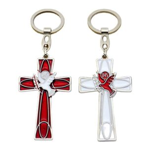 Wholesale Zinc Alloy Catholic Christian Jesus Cross Crucifix Holy Peace Pigeon Ornament Necklace Exquisite Car KeyChain