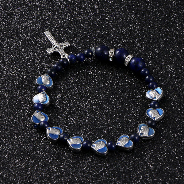 KOMi Heart Alloy Bead Virgin Mary Cross Adjustable Rosary Bracelet Crystal Charm Bracelet Handmade Religious Jewelry Gift