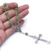 Komi Religious Catholic Green Bead Ring Rosary Communion Gifts Metal Crucifix Pendant Rosary Bracelets