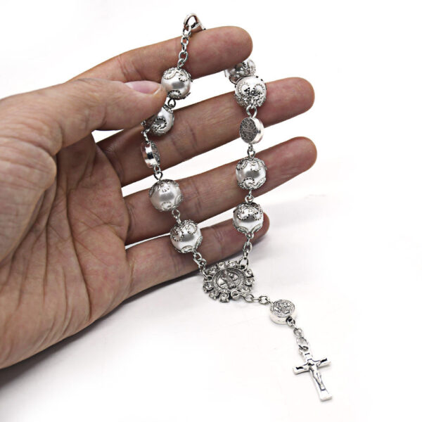 Hc81d5f3997ef43179b78534adefd1a3fJ Hot Selling Silver Color Pearl Rosary Glass PearlBeads Bracelets Jesus Cross Pendant Charm Prayer Bracelets