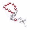 Komi Red Heart Shaped Plastic Beads Jesus Cross Pendant Decade Catholic Children Pray Religious Rosary Bracelet (复制)