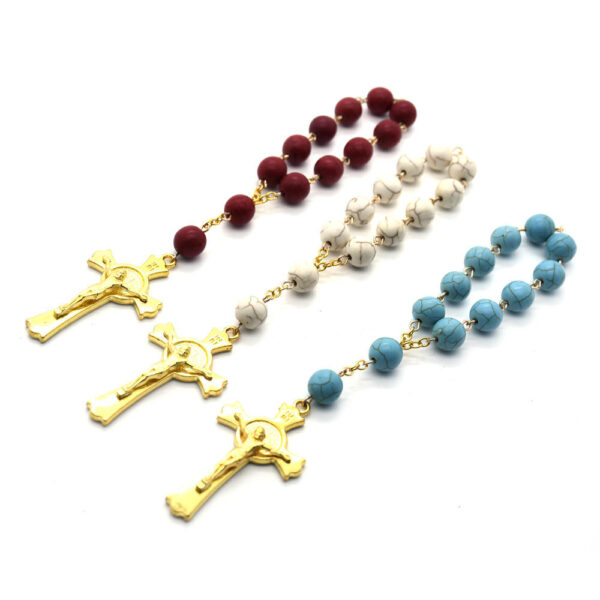 Hc9a8f5ff74b148e9bb54932c28f33e19X Komi Religious Turquoise Ornaments Catholic Gift Cross Rosary Car Pendant Bead Prayer Bracelet