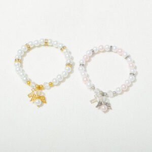 KOMI Christian Gifts Cross Bracelet for Women Dainty Crystal Pearl Beaded Bracelets Cross Angel Charms Cuff Bracelets for Women