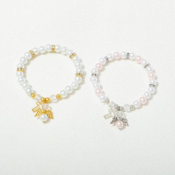 KOMI Christian Gifts Cross Bracelet for Women Dainty Crystal Pearl Beaded Bracelets Cross Angel Charms Cuff Bracelets for Women