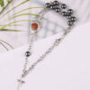 KOMI Women Handmade 6mm Natural Stone Hematite Beaded Bracelet Silver Chain Cross Charm Bracelet Bangles for Women Jewelry Gifts