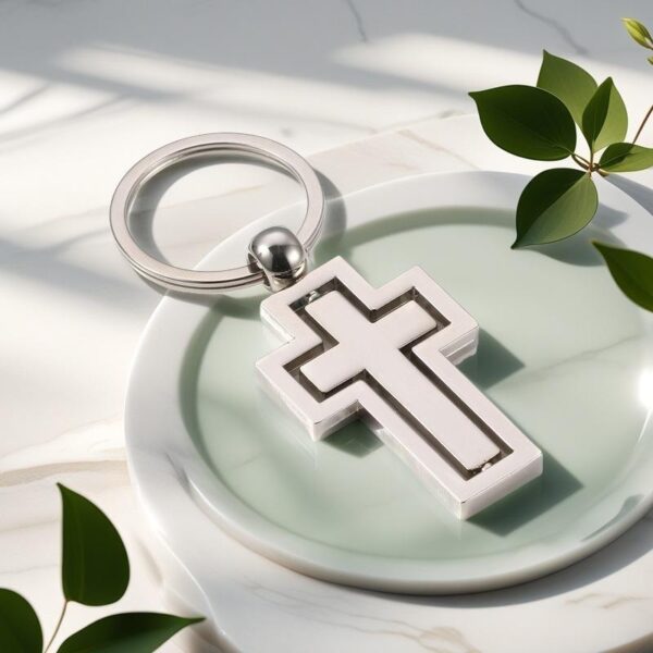 KOMI Silver Metal Rotating Cross Keychain for Bag Accessories Cross Car Keyring Charm Pendant Key Holder Metal Key Chain for Men