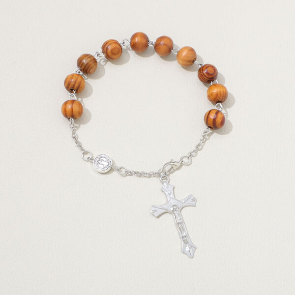 Hcf5e102b72cb487f857cf02b263d7a5cO Hot Selling Catholic Rosary Wooden Bead Bracelet Saint Benedict Alloy Jesus Cross Religious Jewelry Bracelet