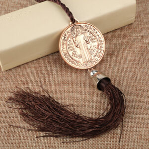 KOMI Silver St. Benedict Round Coin Medal with Tassel Fringes Car Hangings Pendant for Men Women in 3 Colors