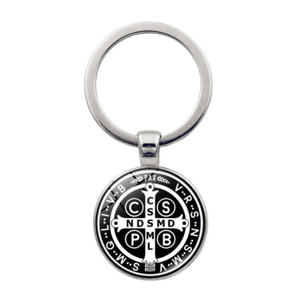 Hcff8468b4a484ad6bfdd46a2e93a8e54K Komi Saint Benedict Medallion Keychain Pendant Time Gem Pendant Religious Keychain Pendant