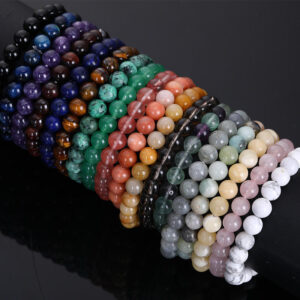 Hot Sale 8mm Beaded Bracelet Multi-Material Round Beads Exquisite Black Agate Amethyst Jade Bracelet Wholesale