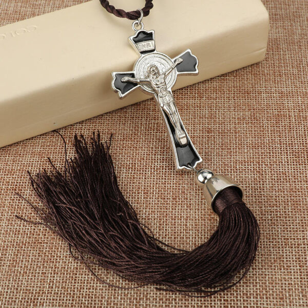 KOMI Silver Plating Colored Enamel Crucifix Cross with Tassels Pendant Ornaments for Wall Car Hanging Baptism Birthday Gifts