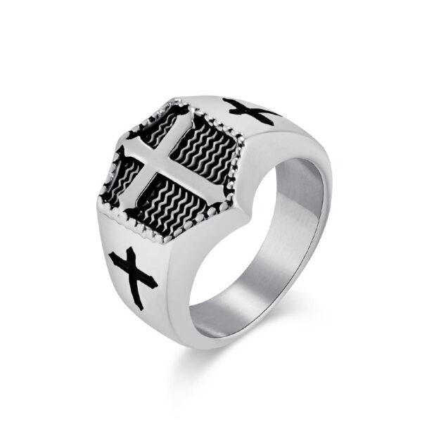 Hd20e327322a14084b05e9577d89addd3n KOMI Vintage Stainless Steel Cross Ring for Men 16mm Wide Silver Gold Religious Prayer Cross Band Punk Ring for Men Jewelry Gift