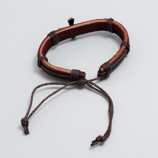 Hd2afe32b1d814a7cb853658fd58ce1e5N KOMI Handwoven Cowhide Bracelet Simple Pull Adjustable Vintage Leather Cross Bracelet