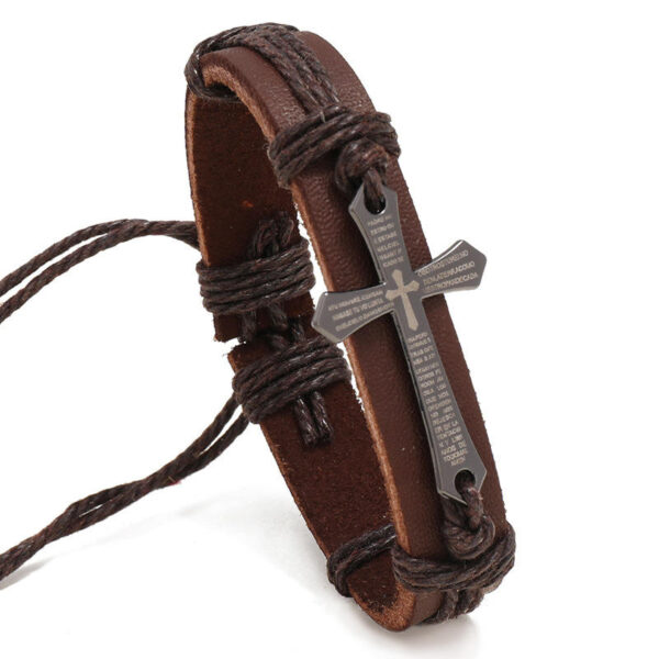 Hd2fc07a02f3545af86361ddb3ed9a790O KOMI Handwoven Cowhide Bracelet Simple Pull Adjustable Vintage Leather Cross Bracelet