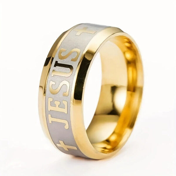 Hd3b6ae252c6f4745b00fd4b816b8adbel KOMI Mens Black Silver Gold Stainless Steel Rings Lords Prayer Jesus Cross Ring Trendy Men Wedding Band Ring for Men Comfort Fit