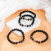KOMI Fashion Hot Selling Natural Stone Beaded Bracelet Black Frosted Gemstone Zircon Cross Beads Wrist Bracelets for Men Women