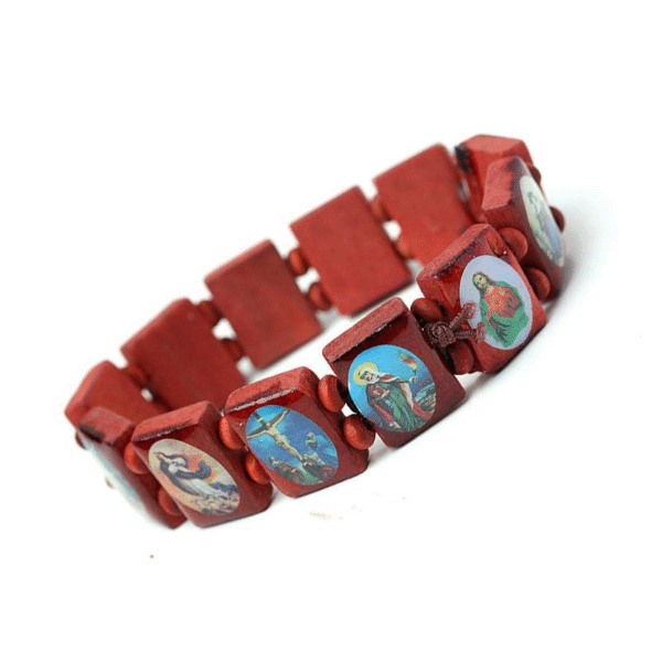 Komi Colored Natural Wooden Bracelet Drop Oil Colored Hand Row Holy Father Virgin Elastic Bracelet