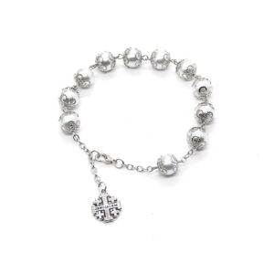 Religious Jewelry Christian Glass Pearl Bracelet Cross Catholic Silver Rosary Prayer Bracelet